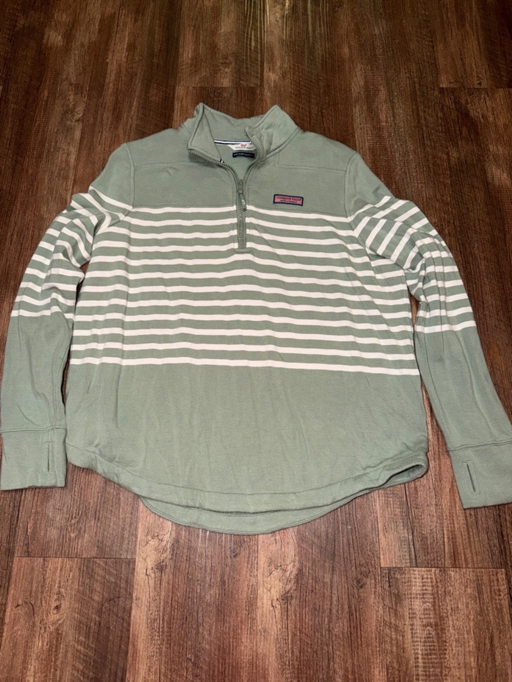 Vineyard Vines Shep Shirt Pullover Women Green Striped 1/4 Zip Preppy no size